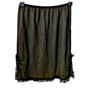 Figurfit 1970s Black Nylon Lace Trim Half Slip Side Slits Bows Medium USA Made